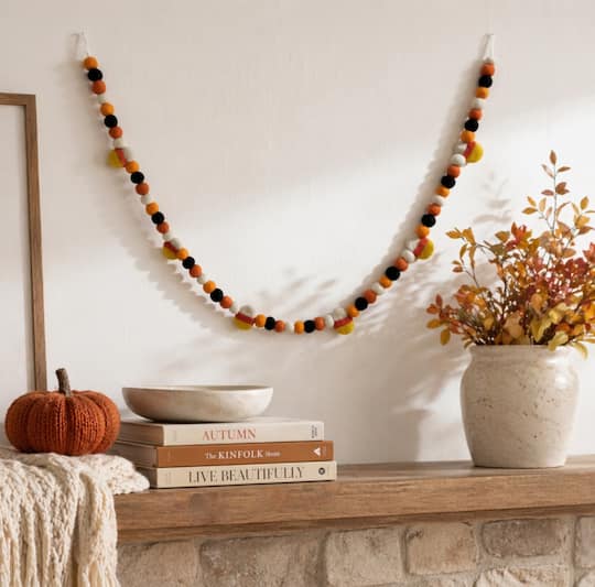 6ft. Wool Candy Corn & Pom Pom Garland by Ashland®